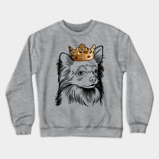 Longhaired Chihuahua Dog King Queen Wearing Crown Crewneck Sweatshirt